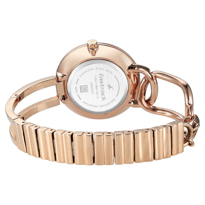 Fastrack Opulence Quartz Analog Silver White Dial Champagne Gold Metal Strap Watch For Girls 6298WM01
