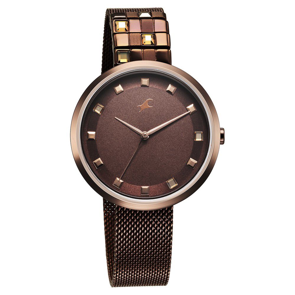 Fastrack Fleek Quartz Analog Brown Dial Stainless Steel Strap Watch for Girls 6300QM01