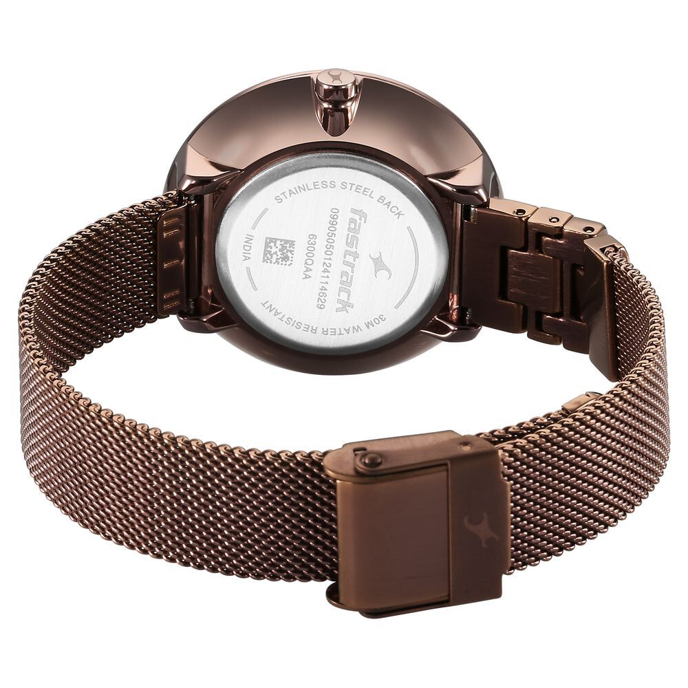 Fastrack Fleek Quartz Analog Brown Dial Stainless Steel Strap Watch for Girls 6300QM01