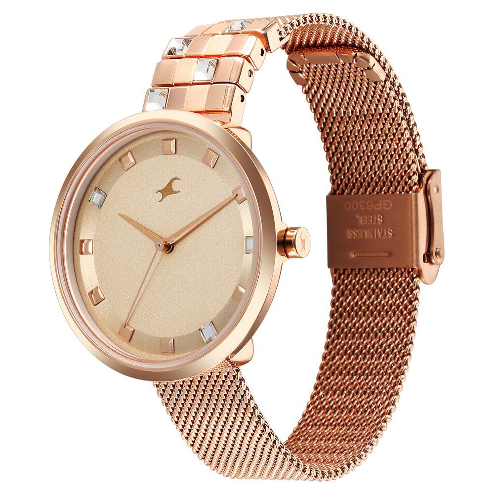 Fastrack Fleek Quartz Analog Pink Dial Stainless Steel Strap Watch for Girls 6300WM01