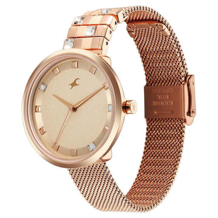 Fastrack Fleek Quartz Analog Pink Dial Stainless Steel Strap Watch for Girls 6300WM01