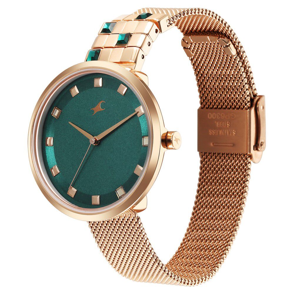 Fastrack Fleek Quartz Analog Green Dial Stainless Steel Strap Watch for Girls 6300WM02