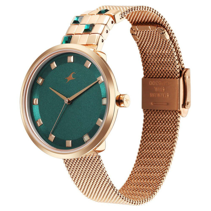 Fastrack Fleek Quartz Analog Green Dial Stainless Steel Strap Watch for Girls 6300WM02