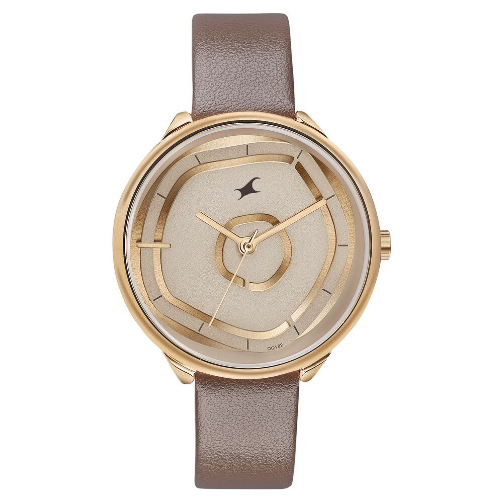 Fastrack Stunners Quartz Multifunction Rose Gold Dial Leather Strap Watch for Girls 6303WL01