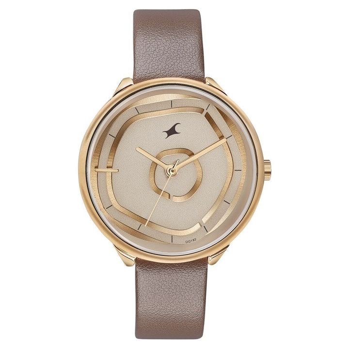 Fastrack Stunners Quartz Multifunction Rose Gold Dial Leather Strap Watch for Girls 6303WL01