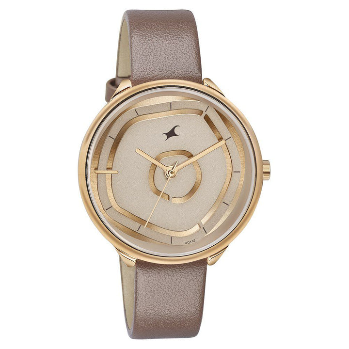 Fastrack Stunners Quartz Multifunction Rose Gold Dial Leather Strap Watch for Girls 6303WL01