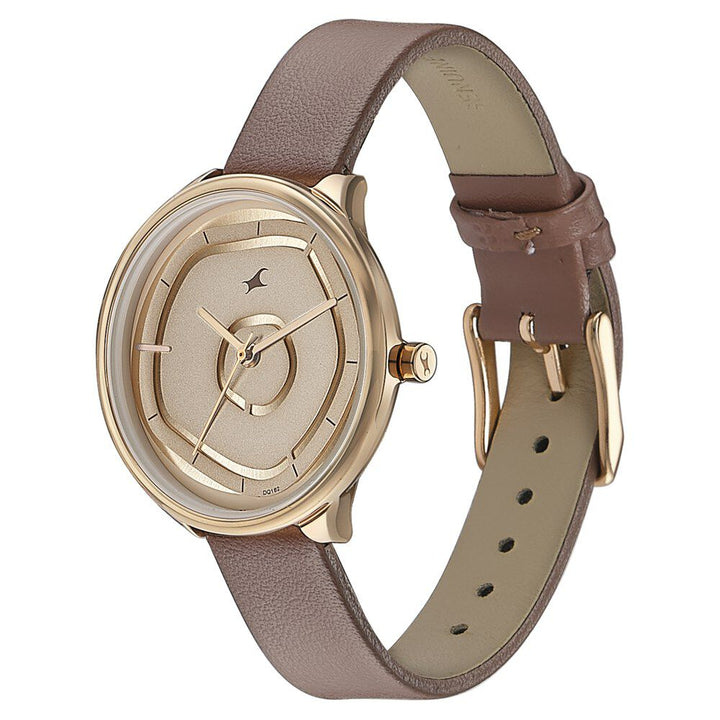 Fastrack Stunners Quartz Multifunction Rose Gold Dial Leather Strap Watch for Girls 6303WL01