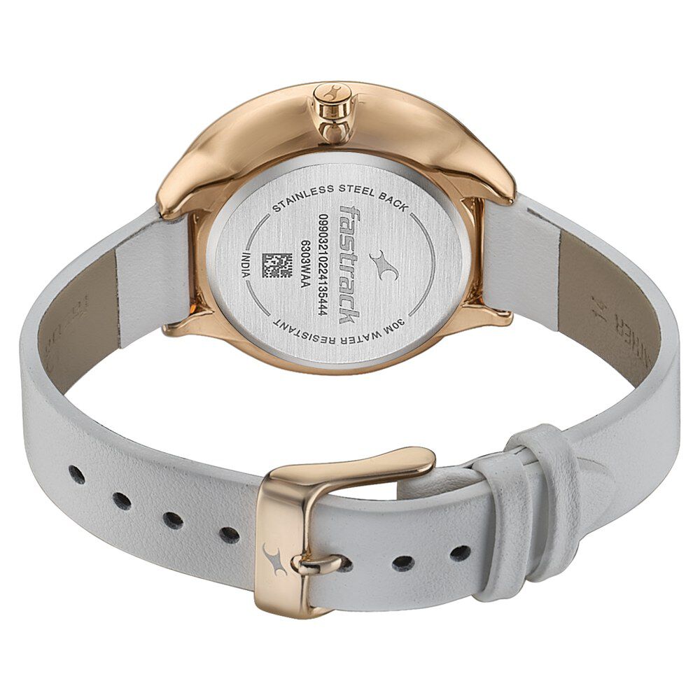 Fastrack Stunners Quartz Multifunction Rose Gold Dial Leather Strap Watch for Girls 6303WL02