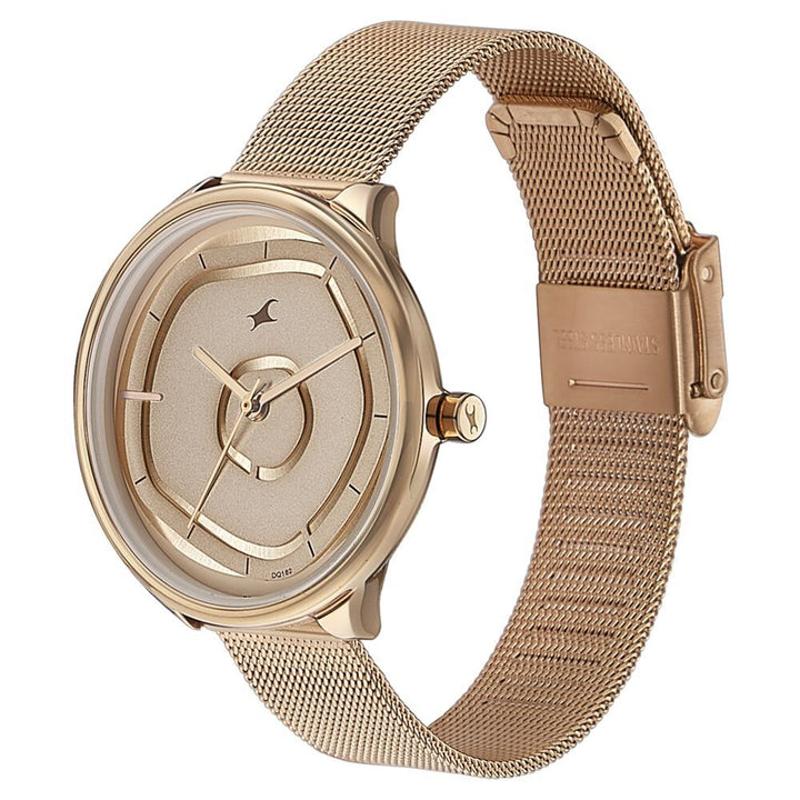 Fastrack Stunners Quartz Multifunction Rose Gold Dial Stainless Steel Strap Watch for Girls 6303WM01