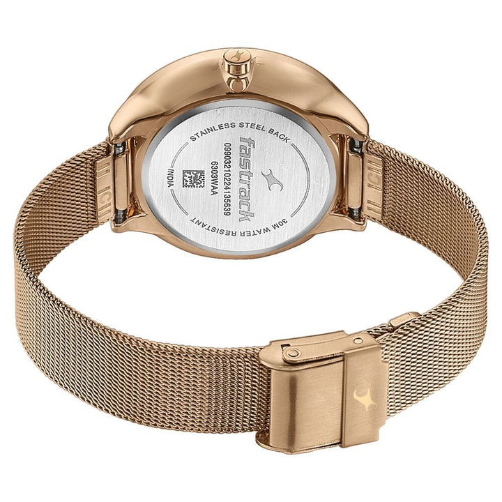 Fastrack Stunners Quartz Multifunction Rose Gold Dial Stainless Steel Strap Watch for Girls 6303WM01