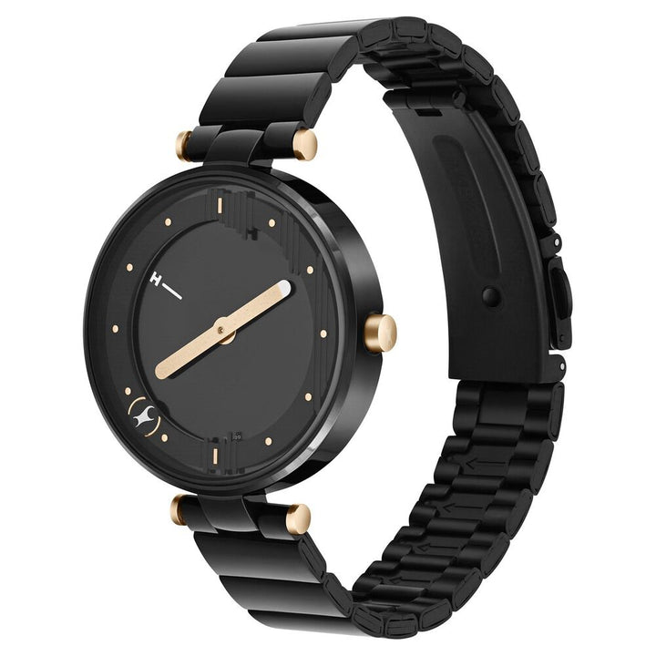 Fastrack MetaWe Quartz Analog Black Dial Stainless Steel Strap Watch For Girls 6305KM01