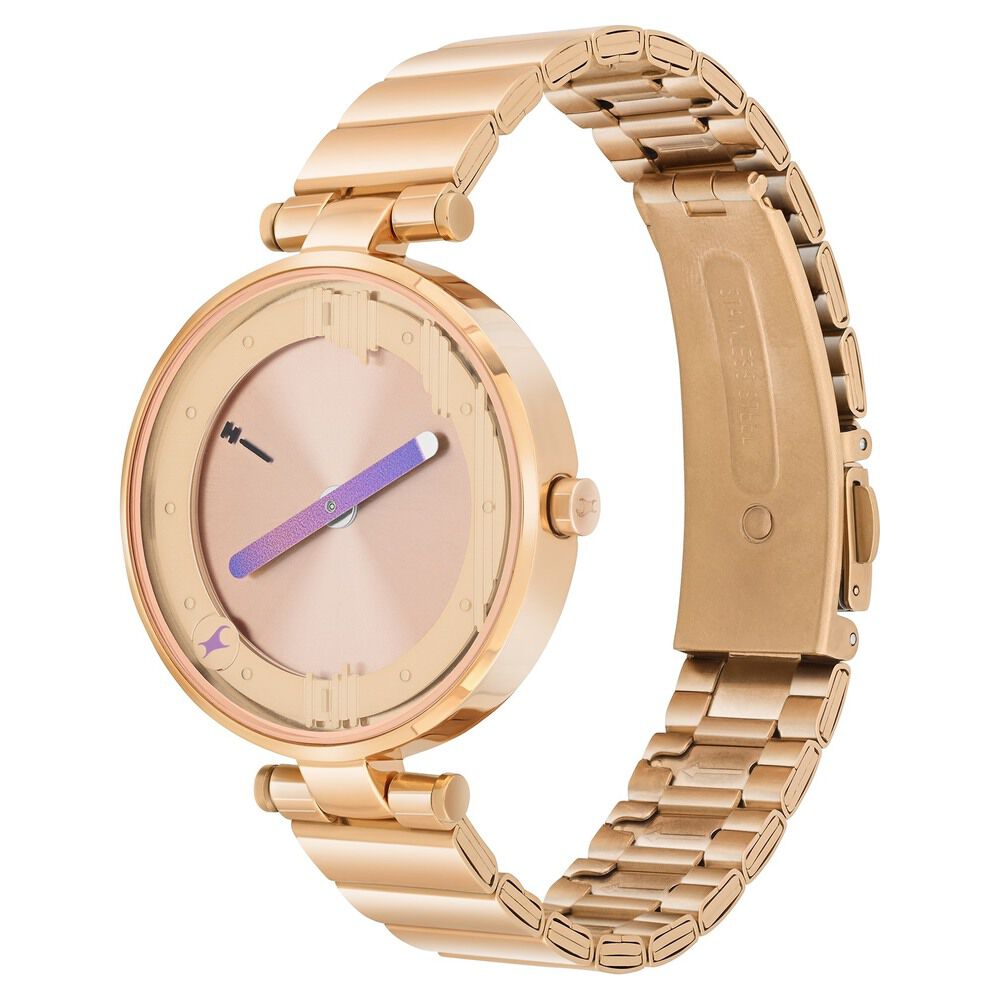 Fastrack MetaWe Quartz Analog Rose Gold Dial Stainless Steel Strap Watch For Girls 6305WM01