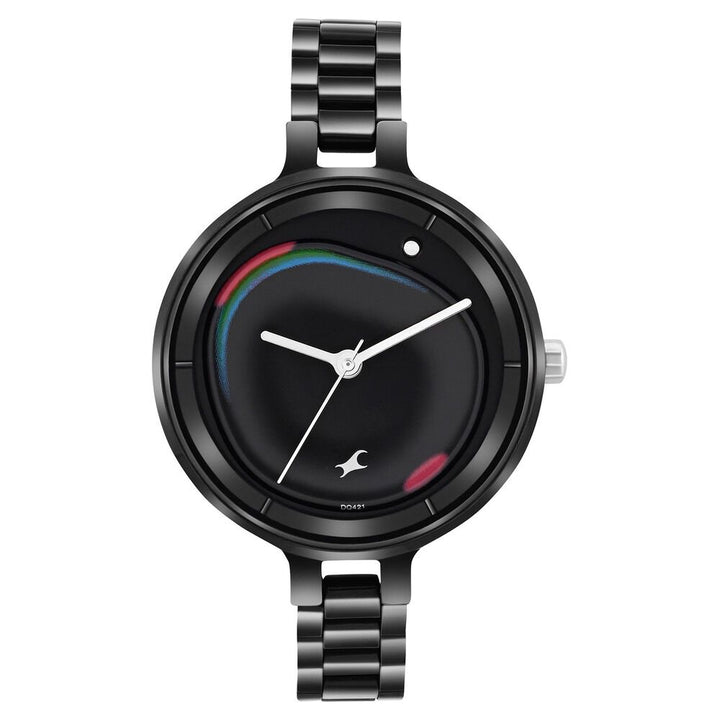 Fastrack MetaWe Quartz Analog Black Dial Stainless Steel Strap Watch For Girls 6306KM01