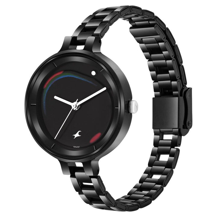 Fastrack MetaWe Quartz Analog Black Dial Stainless Steel Strap Watch For Girls 6306KM01