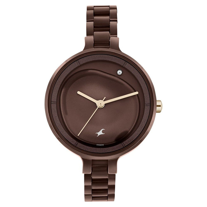 Fastrack MetaWe Quartz Analog Brown Dial Stainless Steel Strap Watch For Girls 6306KM02
