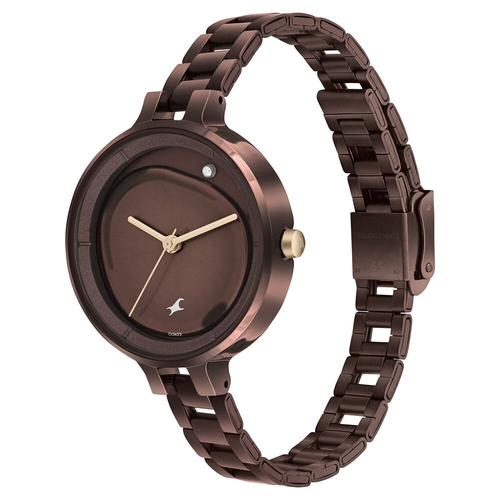 Fastrack MetaWe Quartz Analog Brown Dial Stainless Steel Strap Watch For Girls 6306KM02