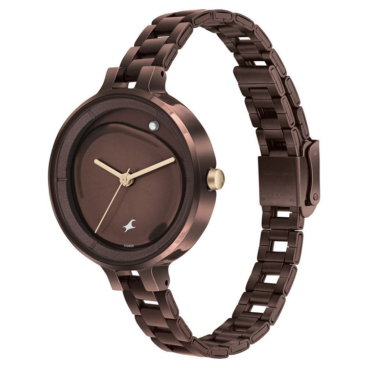 Fastrack MetaWe Quartz Analog Brown Dial Stainless Steel Strap Watch For Girls 6306KM02