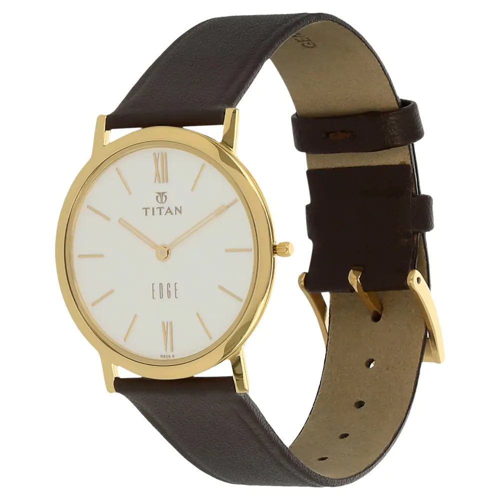 Titan Edge White Dial Brown Leather Strap Watch NM679YL01 (R809)