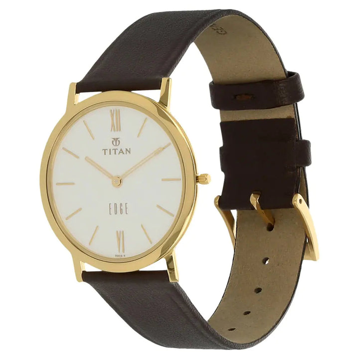 Titan Edge White Dial Brown Leather Strap Watch NM679YL01 (R809)