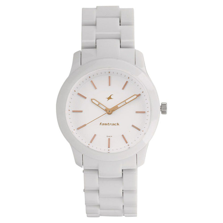 Fastrack Trendies Quartz Analog White Dial Plastic Strap Watch for Girls NS68006PP02