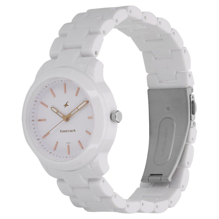 Fastrack Trendies Quartz Analog White Dial Plastic Strap Watch for Girls NS68006PP02