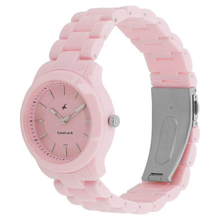 Fastrack Trendies Quartz Analog Pink Dial Plastic Strap Watch for Girls NS68006PP04