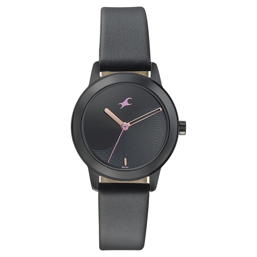 Fastrack Pulse Quartz Analog Black Dial Leather Strap Watch for Girls 68008NL01