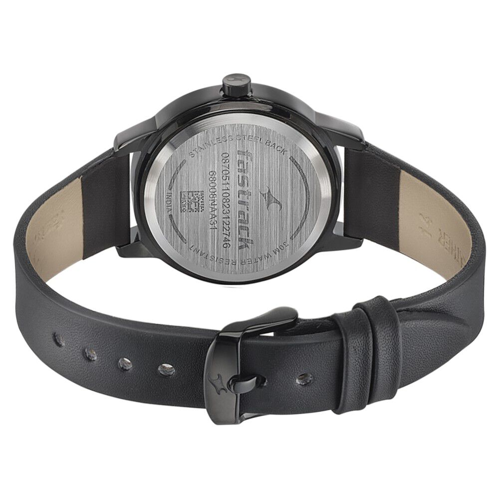 Fastrack Pulse Quartz Analog Black Dial Leather Strap Watch for Girls 68008NL01