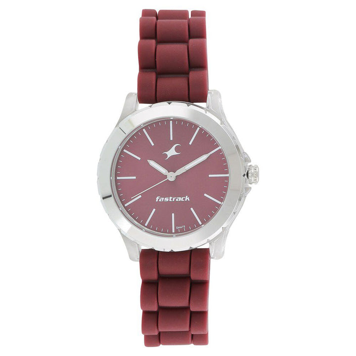 Fastrack Trendies Quartz Analog Maroon Dial Silicone Strap Watch for Girls NP68009PP06