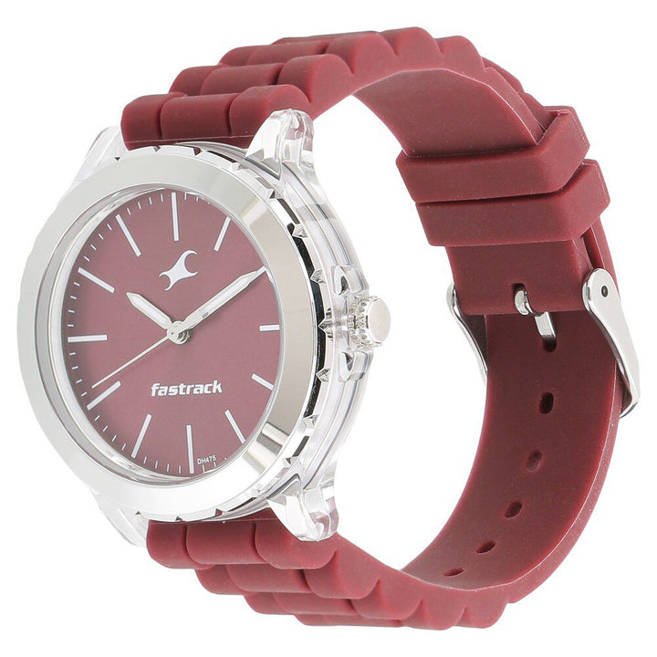 Fastrack Trendies Quartz Analog Maroon Dial Silicone Strap Watch for Girls NP68009PP06