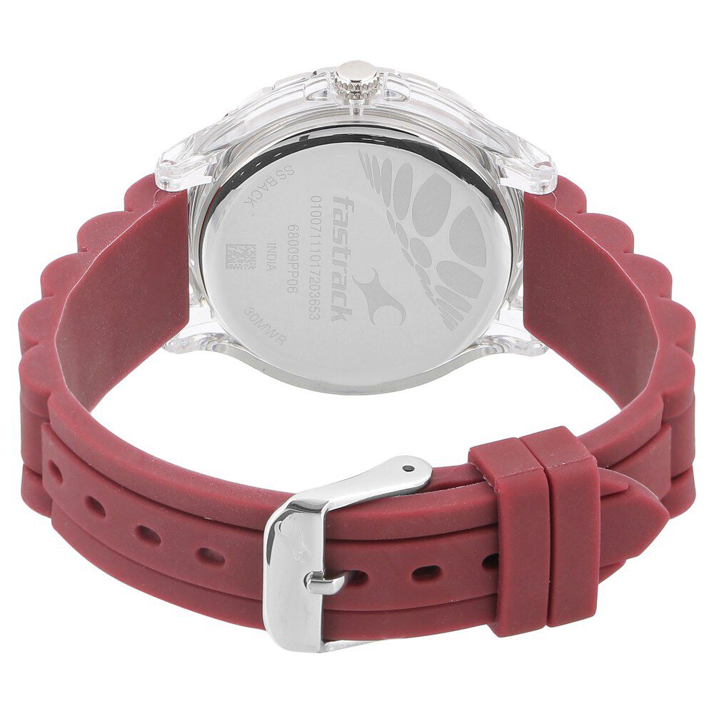 Fastrack Trendies Quartz Analog Maroon Dial Silicone Strap Watch for Girls NP68009PP06