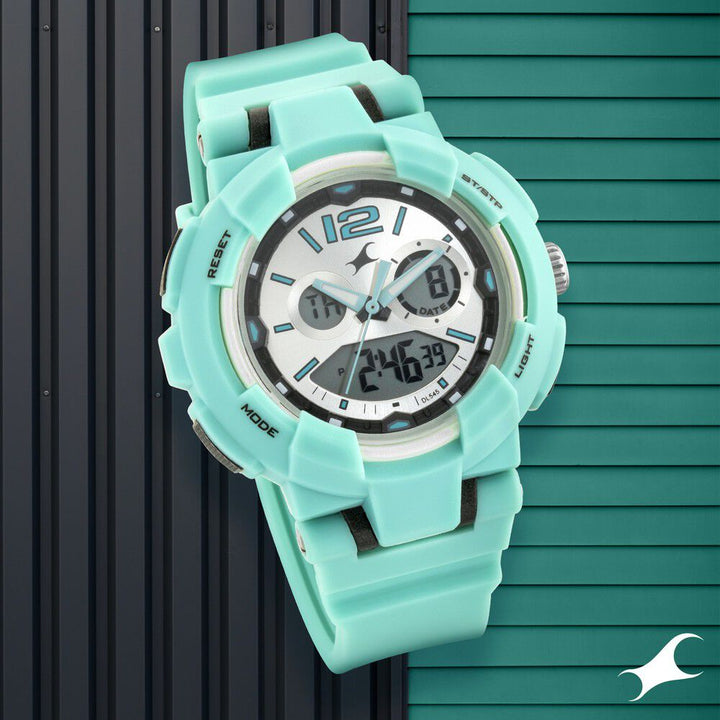 Fastrack Street Line Quartz Analog Digital Silver Dial PU Strap Watch for Girls NP68016PP02