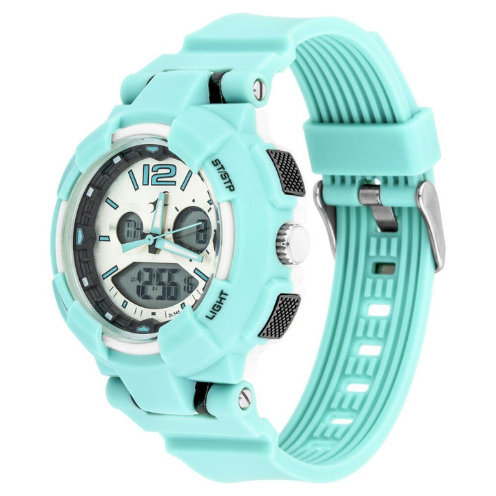 Fastrack Street Line Quartz Analog Digital Silver Dial PU Strap Watch for Girls NP68016PP02