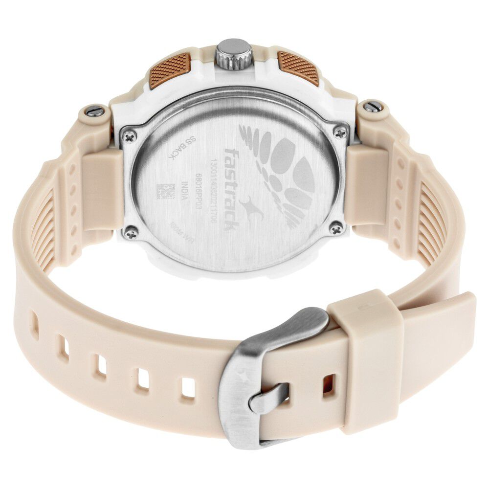 Fastrack Street Line Quartz Analog Digital Off White Dial PU Strap Watch for Girls NR68016PP03