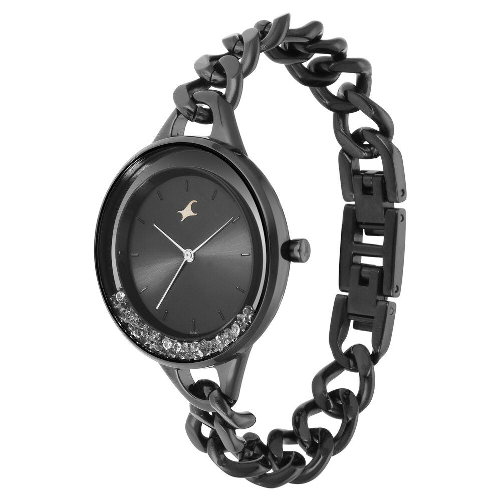 Fastrack Glitch Quartz Analog Black Dial Metal Strap Watch for Girls NS68026NM01