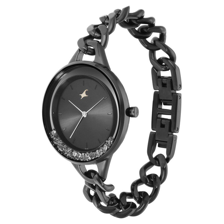 Fastrack Glitch Quartz Analog Black Dial Metal Strap Watch for Girls NS68026NM01