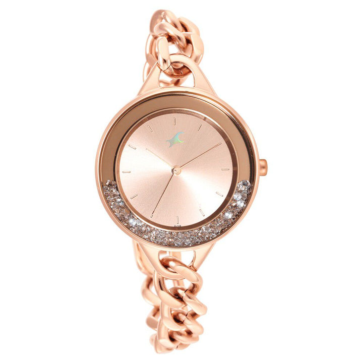 Fastrack Glitch Quartz Analog Rose Gold Dial Metal Strap Watch for Girls NS68026WM01