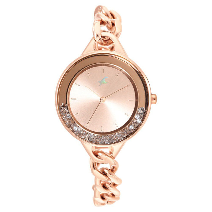Fastrack Glitch Quartz Analog Rose Gold Dial Metal Strap Watch for Girls NS68026WM01