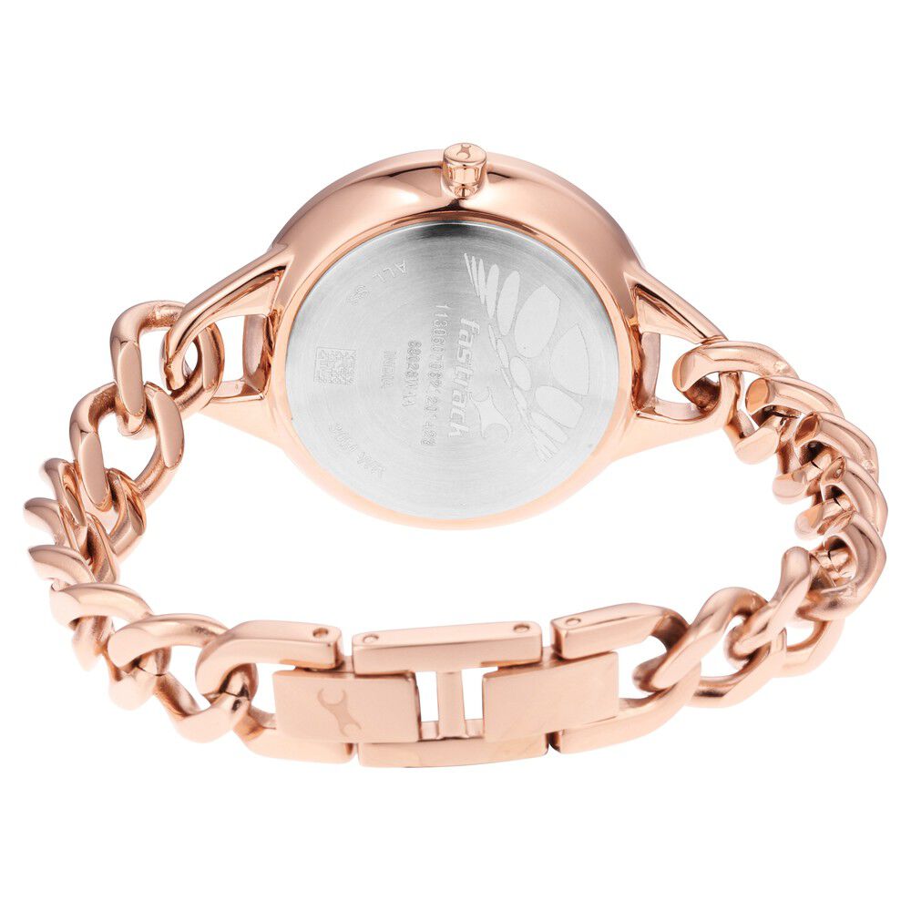 Fastrack Glitch Quartz Analog Rose Gold Dial Metal Strap Watch for Girls NS68026WM01
