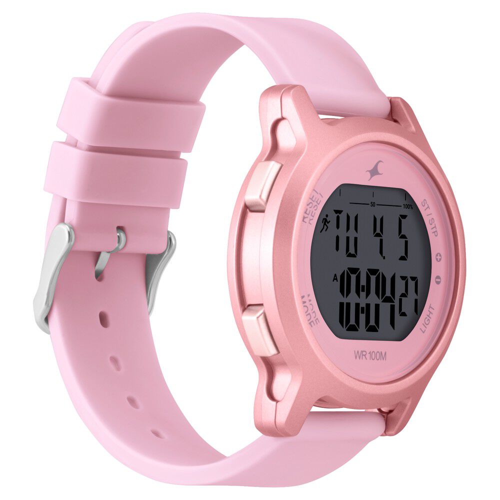 Fastrack Street Line Digital Dial Pink Silicone Strap Watch for Girls NR68027PP02