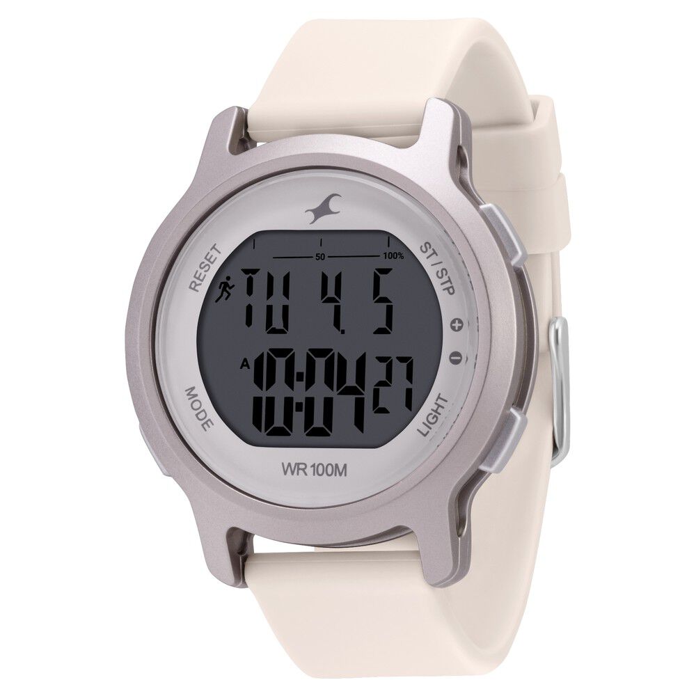 Fastrack Street Line Digital Dial Beige Silicone Strap Watch for Girls NR68027PP04