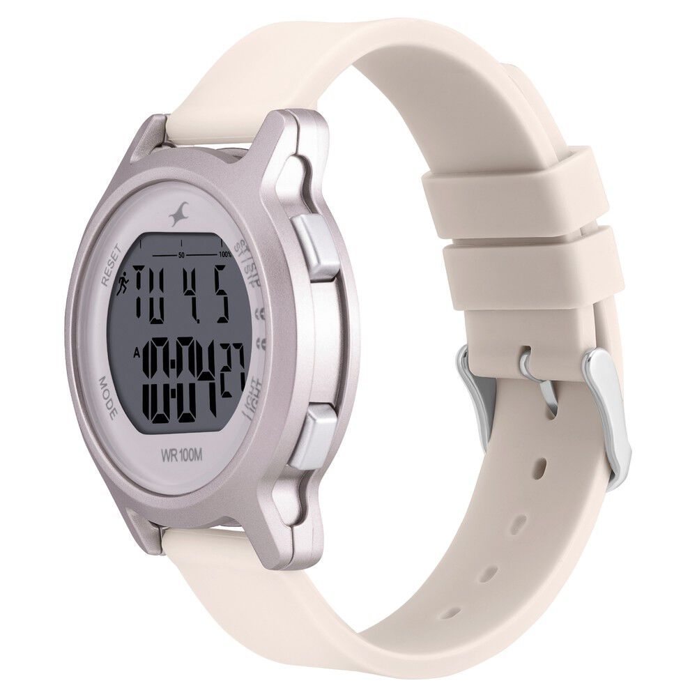 Fastrack Street Line Digital Dial Beige Silicone Strap Watch for Girls NR68027PP04
