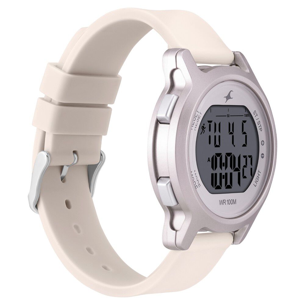 Fastrack Street Line Digital Dial Beige Silicone Strap Watch for Girls NR68027PP04