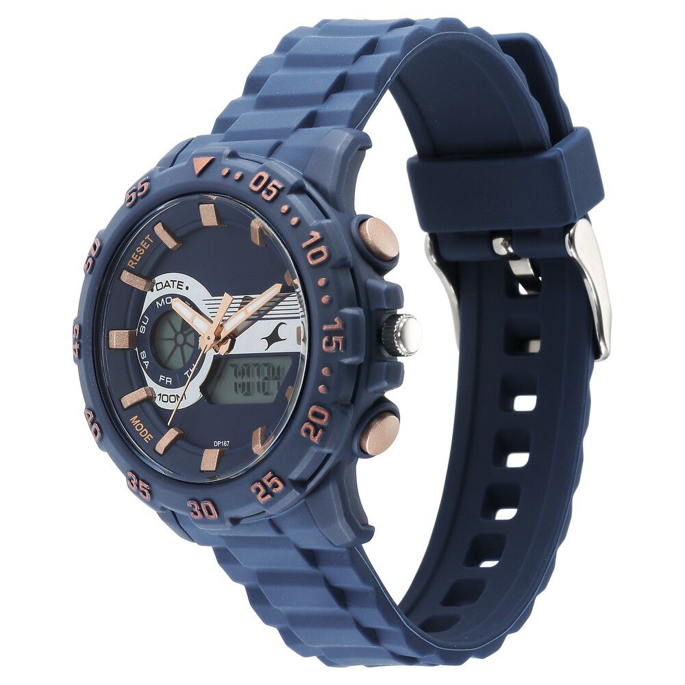 Fastrack Street line Quartz Analog Digital Blue Dial Silicone Strap Watch for Girls 68029PP03