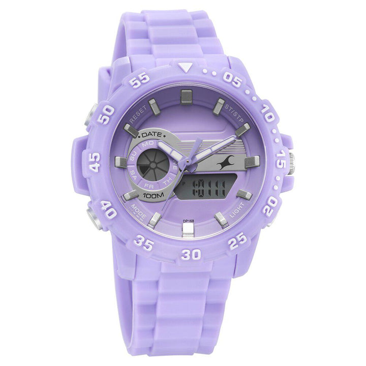 Fastrack Street line Quartz Analog Digital Purple Dial Silicone Strap Watch for Girls 68029PP04