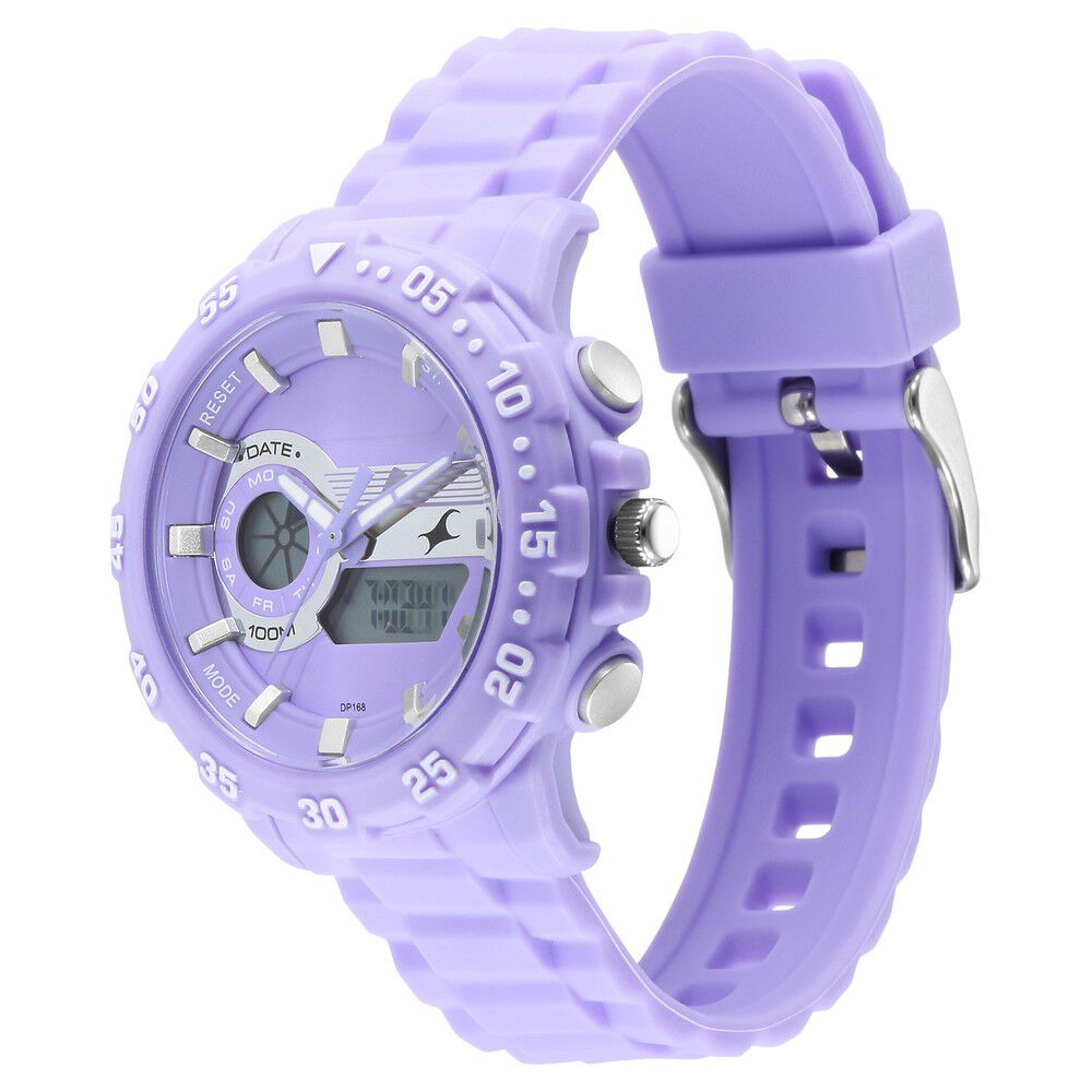 Fastrack Street line Quartz Analog Digital Purple Dial Silicone Strap Watch for Girls 68029PP04