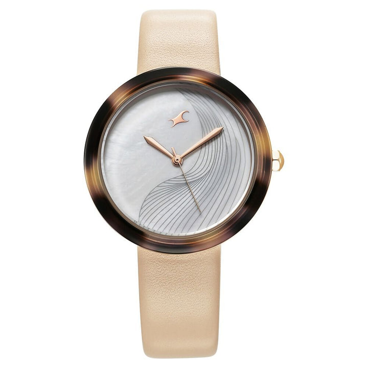 Fastrack Younique Quartz Analog Mother Of Pearl Dial LeatherStrap Watch For Girls 68035KL02