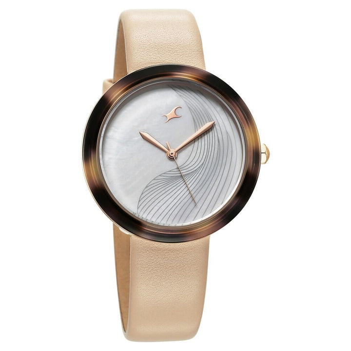 Fastrack Younique Quartz Analog Mother Of Pearl Dial LeatherStrap Watch For Girls 68035KL02