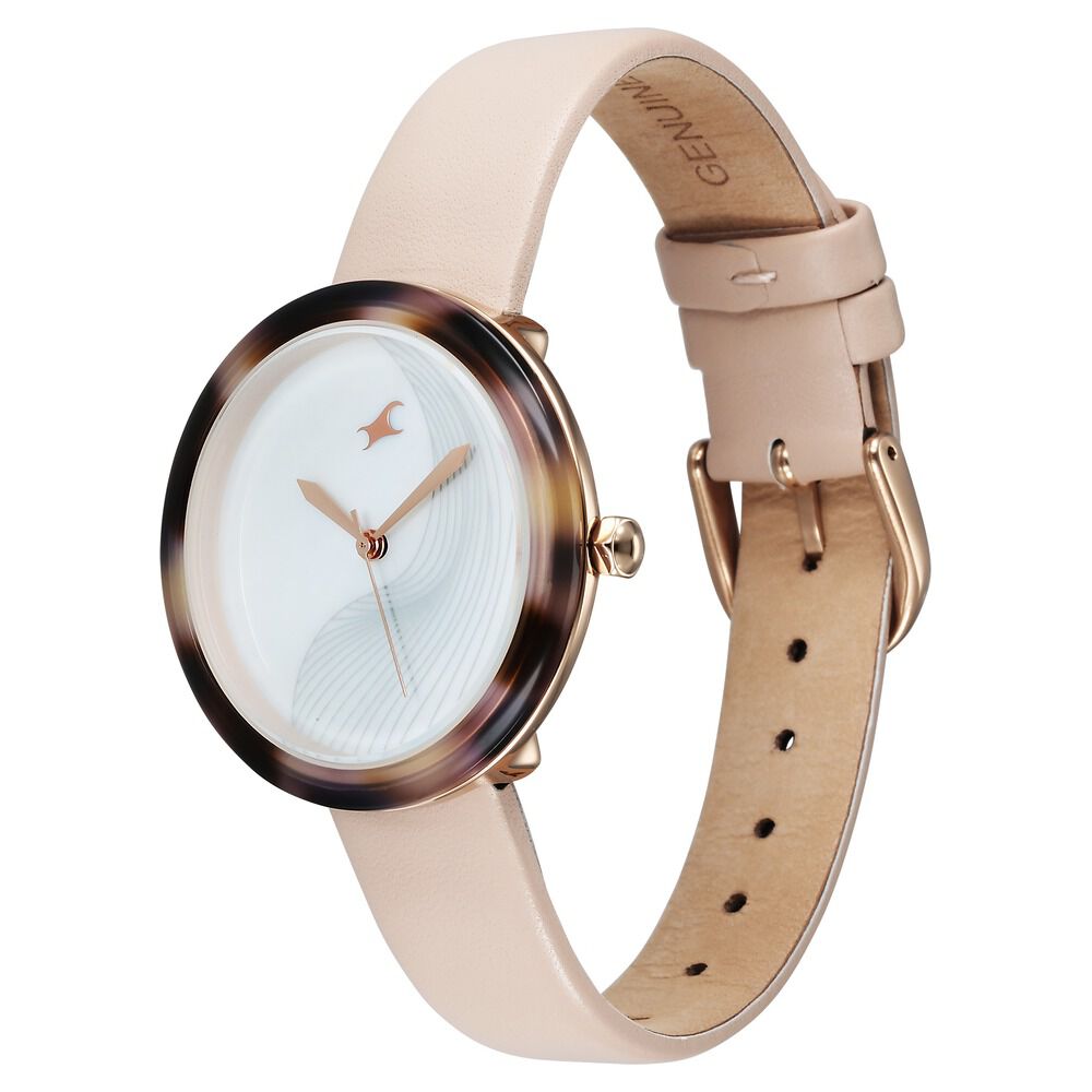 Fastrack Younique Quartz Analog Mother Of Pearl Dial LeatherStrap Watch For Girls 68035KL02