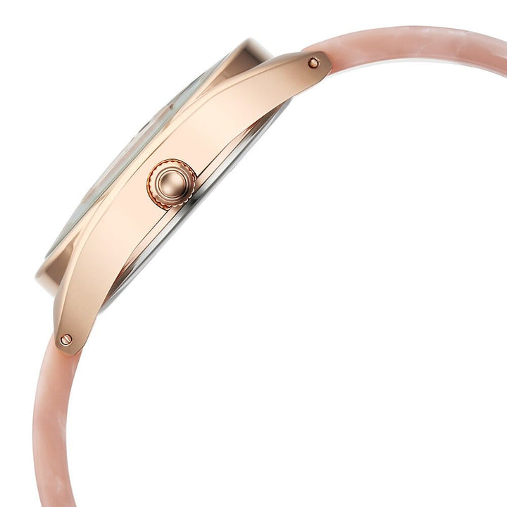 Fastrack Younique Quartz Analog Pink Color Mother Of Pearl Dial Acetate And Metal Strap Watch For Girls 68036KD01